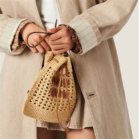 Beige/cognac Woven Fabric Mini-bag | Miu Miu