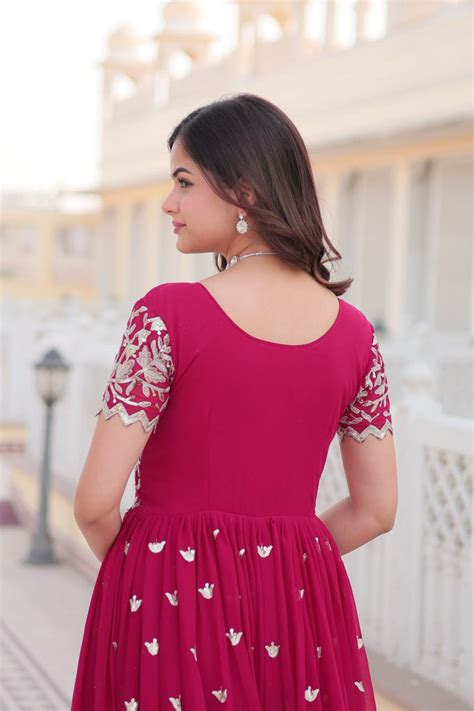Pink Faux Blooming Sequin Ready to Wear Embroidered Gown