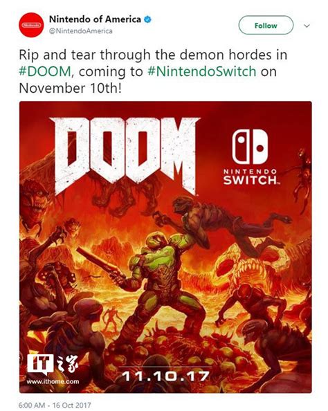 《DOOM》将于11月10日登陆Switch平台