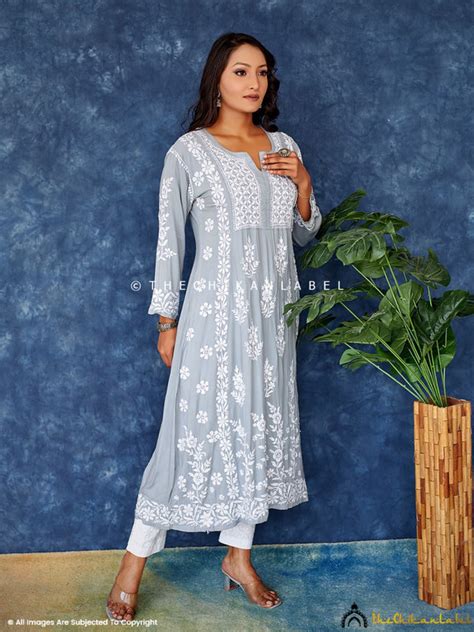 Grey Modal Chikankari Anarkali Kurta