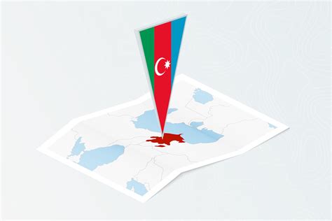 Isometric paper map of Azerbaijan with triangular flag of Azerbaijan in isometric style. Map on ...
