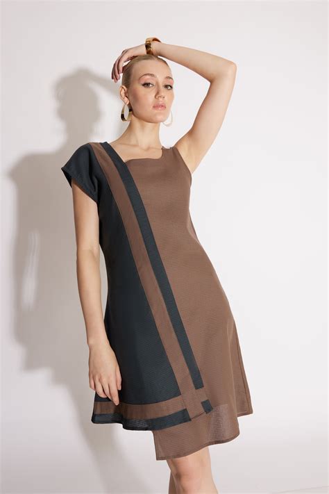 Shop Asymmetric Workwear Dress in Emerald Green & Beige - MISMATCHD ...