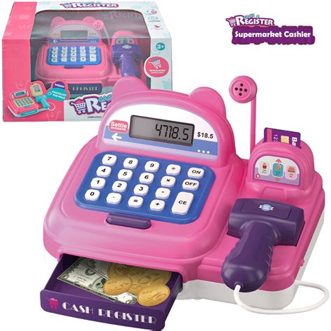Toy Cash Register for Kids Boys Girls, Pretend Play Pink Cashier ...