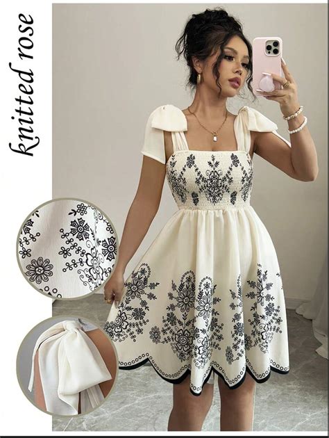 Rafferiza Retro Minimalist Stylish Tie-Up Strap Printed Dress For Women ...