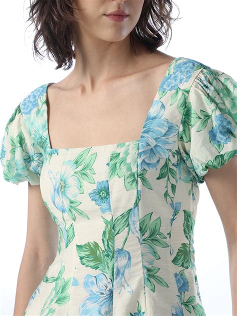 Floral Puff Sleeves Mini Dress