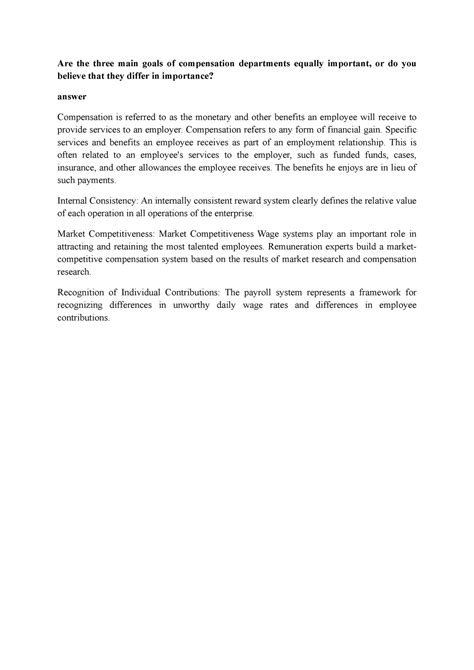 Are the three main goals of compensation departments equally important ...