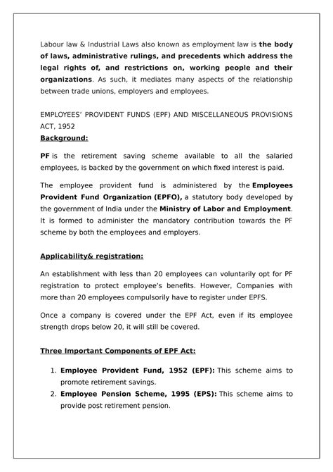 Employees PF - Labour law & Industrial Laws also known as employment ...