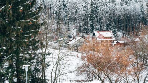 Wallpaper houses, trees, snow, winter hd, picture, image