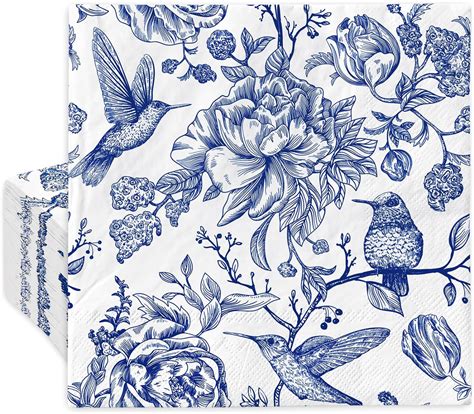 AnyDesign 80 Pcs Blue Floral Paper Napkins, 6.5 x 6.5 Inch : Amazon.co ...