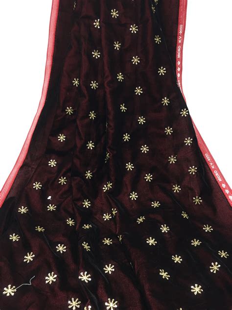 Maroon Velvet Fabric, Gold Sequin Embroidery Material by meter – Inhika.com
