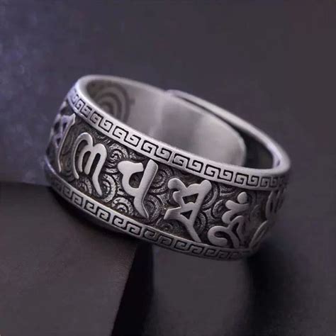 Just lil things six-character mantra Thai silver ring for men mr0009