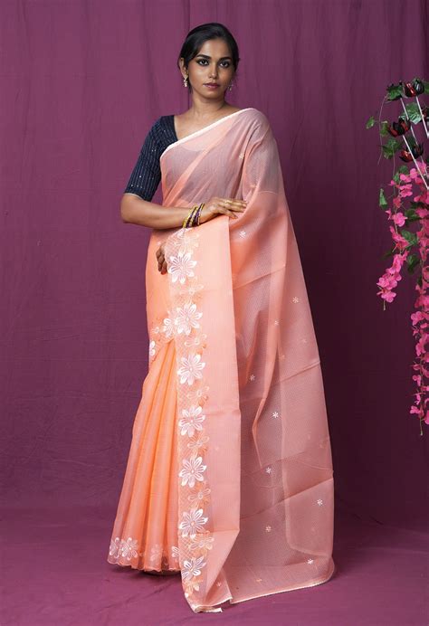 Buy Orange Pure Emboridery Kota Saree-UNM82477 Online at Unnatisilks ...