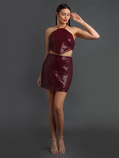 Maroon Embellished Fitted Co-ord Set