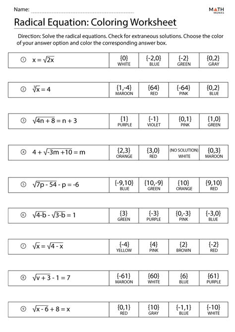 Image result for Solving Radical Equations Worksheet