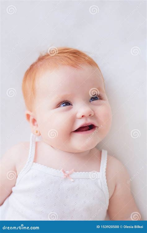 Portrait of Cute Smiling Baby Girl with Red Hair Stock Photo - Image of ...