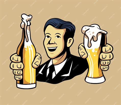 Vector illustration of retro man offering beer. | Premium Vector