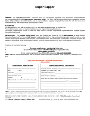 Super Sapper Award Aea - Fill Online, Printable, Fillable, Blank ...