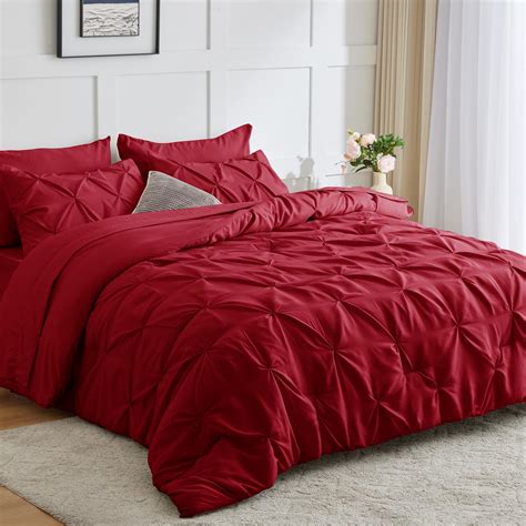 Amazon.com: CozyLux Red Comforter Full - 7 Pieces Bed in a Bag Dark Red ...