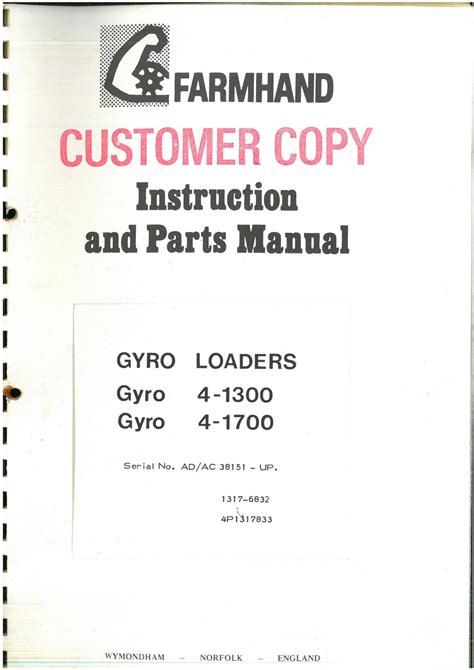 Farmhand Gyroloader Loader - Model 4-1300 & 4-1700 Operators Manual ...