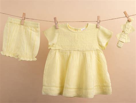 New Born Infant Baby Girl Pure Rayon Frock With Pin tuck Yoke (Lemon ...