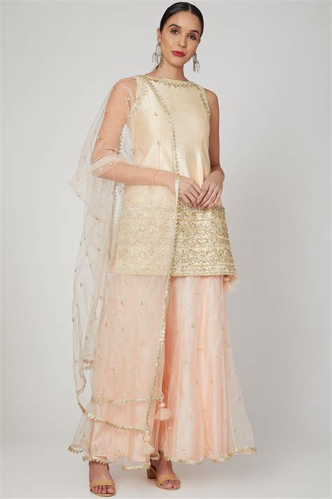 Peach Embroidered Sharara Set – Preeti s kapoor