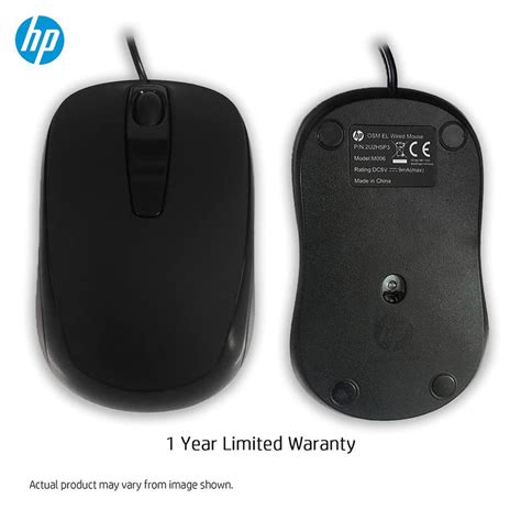 HP M006 Wired Mouse 1200 DPI Optical Mouse 3 Buttons Black - TPSTech