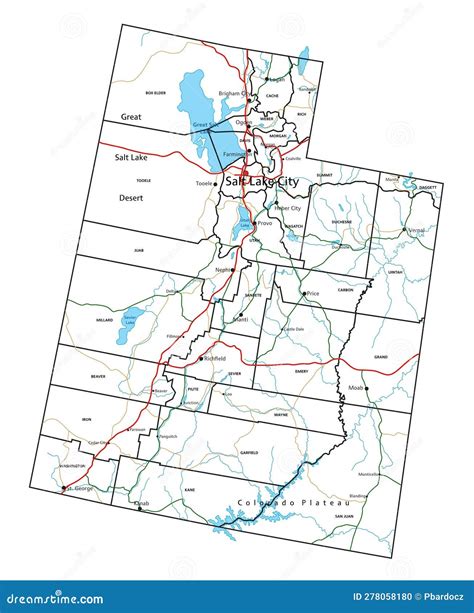 Utah road and highway map. stock illustration. Illustration of avenue ...