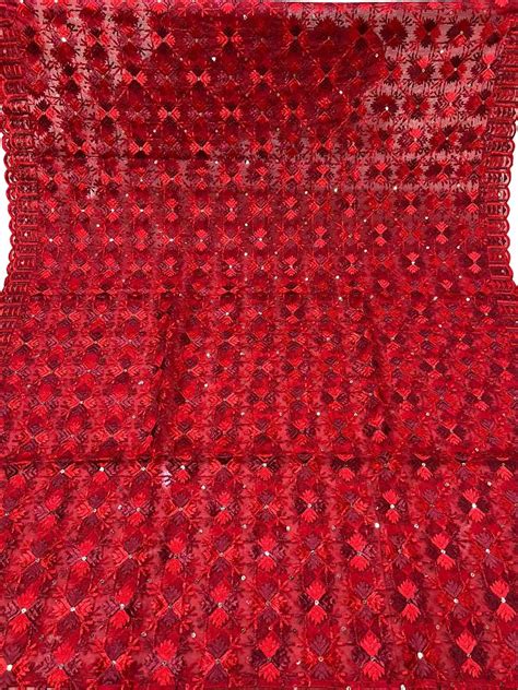 PD1P4BP223090403 Red Phulkari Embroidered Organza Silk Sequins Scallop ...
