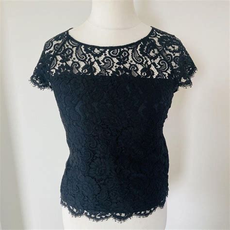 LK Bennett 10 Black Lace Silk Blouse Fitted Formal... - Depop