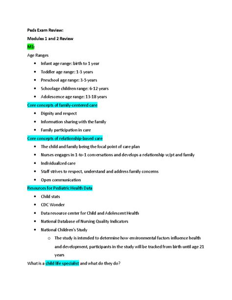 Peds Exam Review 1 - peds study guide - Peds Exam Review: Modules 1 and ...