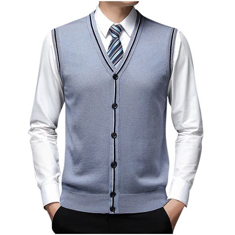 Iugvhana Men's Sweaters Vests V Neck Casual Sleeveless Knitted Button ...