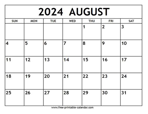 Free Blank Calendar August 2025 Printable