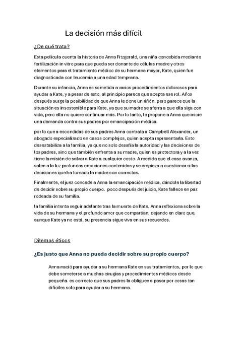La decisión más difícil - La decisión más difícil ¿De qué trata? Esta ...