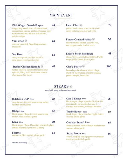 Menu at Oak & Ember steakhouse, Boca Raton