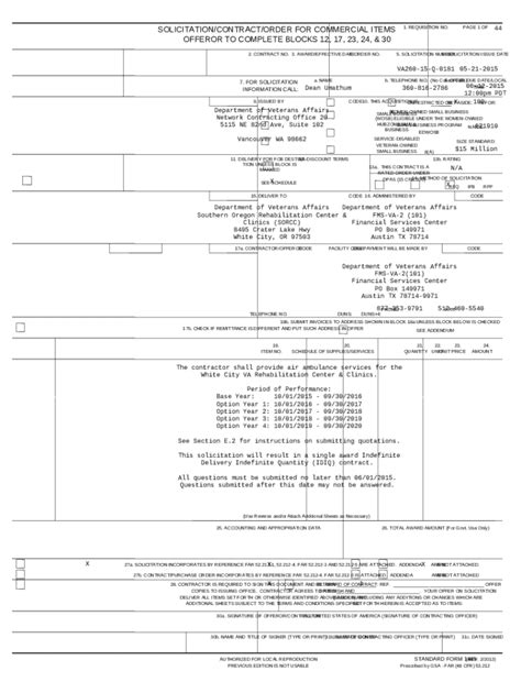 Sf 1449 Solicitation/contract/order for Commercial Items Doc Template ...