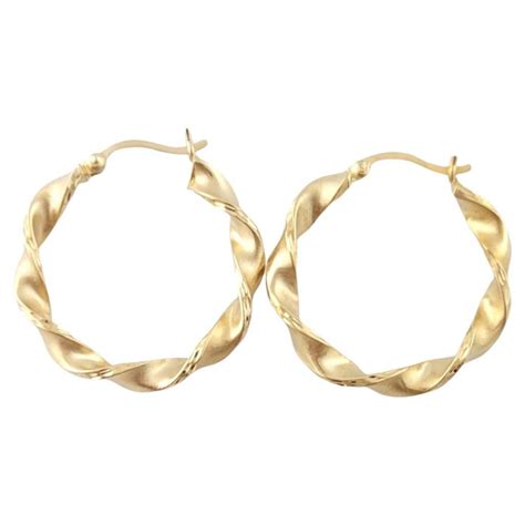 14K Yellow Gold Large Twist Hoop Earrings #16068 For Sale at 1stDibs
