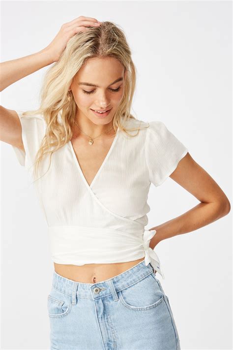 Summer nights wrap short sleeve blouse - white
