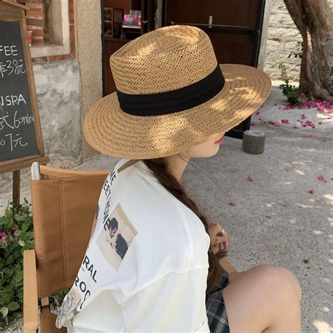 Women Summer Seaside Sun Protection Flat Top Large Brim Beach Straw Hat ...