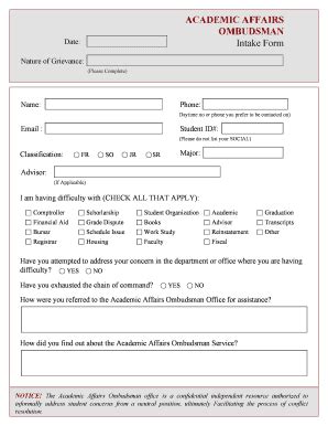 Fillable Online tsu ACADEMIC AFFAIRS OMBUDSMAN Intake Form Fax Email ...