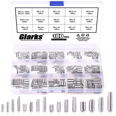 Glarks 180Pcs M2 M2.5 M3 M4 Slotted Spring Pin Assortment Kit, Split ...