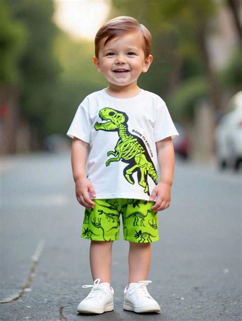 2 peças/Conjunto Camiseta de Manga Curta com Gola Redonda e Estampa ...