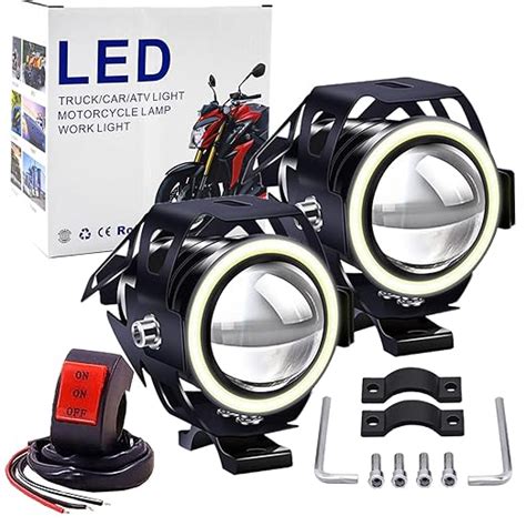 2x Motorcycle Headlights With Angel Eyes Lights U7 DRL Fog Driving ...