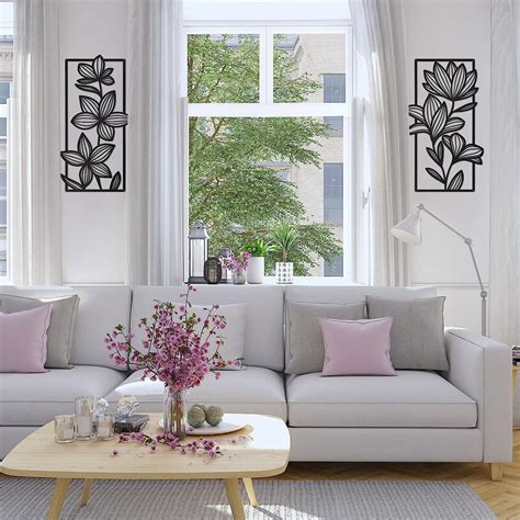 Buy 3 Panels Metal Flowers Wall Decor Abstract Floral Line Wall ...