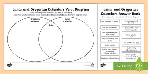 Lunar Calendar Venn Diagram Activity (teacher made) - Twinkl
