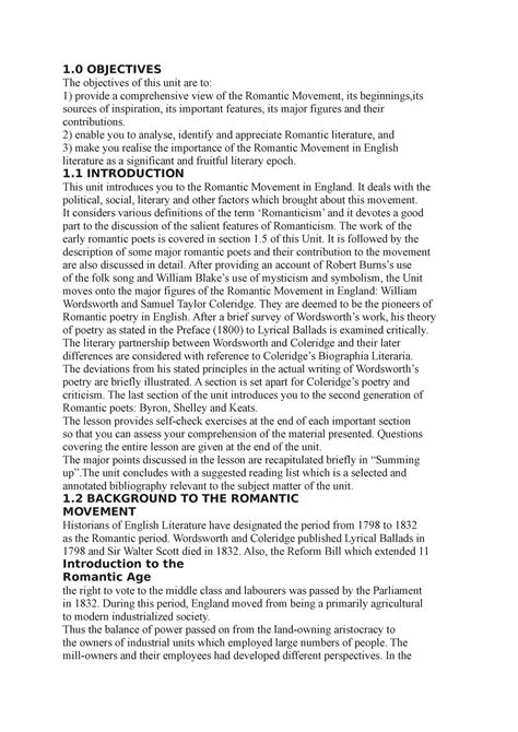 Introduction TO THE Romantic AGE - 1 OBJECTIVES The objectives of this ...