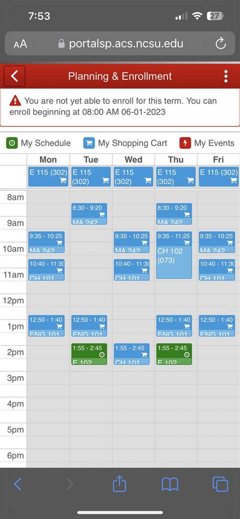 Freshman First Semester Schedule : r/NCSU