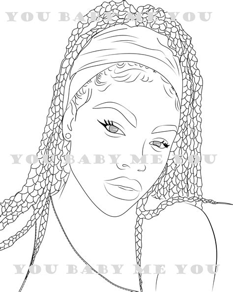 Braids in Headband Coloring Page, Black Woman Coloring Page, African ...