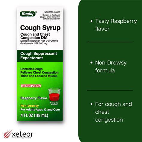 Rugby Cough Syrup with Dextromethorphan for Adults - Chest Congestion ...