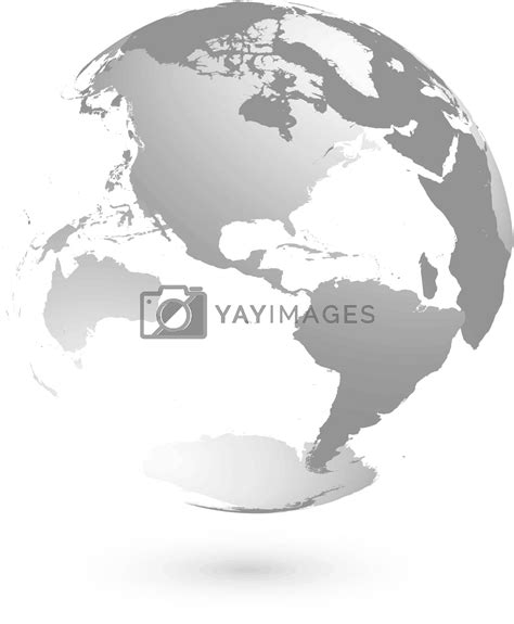 3D planet Earth globe. Transparent sphere with grey land silhouettes. Focused on Americas by ...