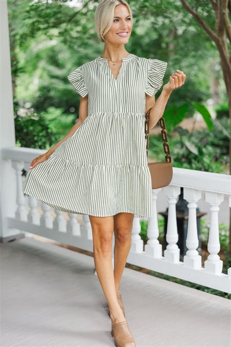 At This Time Olive Green Stripe Dress – Shop the Mint